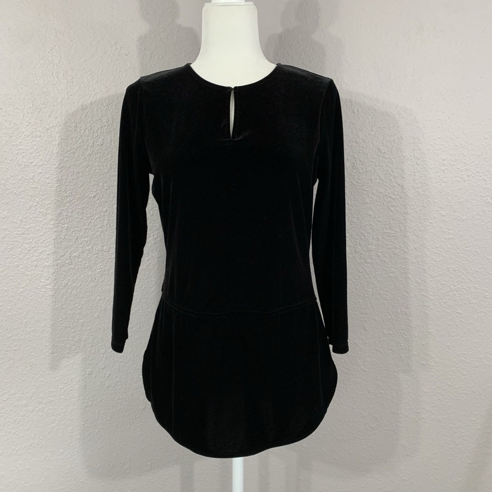 Lauren Ralph Lauren Size Small Black Velvet/ Velour‎ Long Sleeve Keyhole Tunic